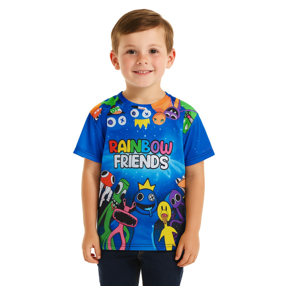 Boy’s “Rainbow Friends” Short Sleeve Shirt – Blue – Size 4 – NWOT